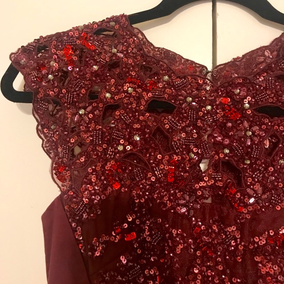 French Connection Burgundy Sequined Cocktail Dress - Picture 4 of 5